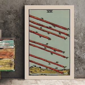 8 de baguettes - Impression de cartes de tarot - Affiche de cartes de huit baguettes, sans cadre