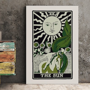 The Sun- Tarot Card Print - The Sun Card Emerald Green and Black Poster, No Frame