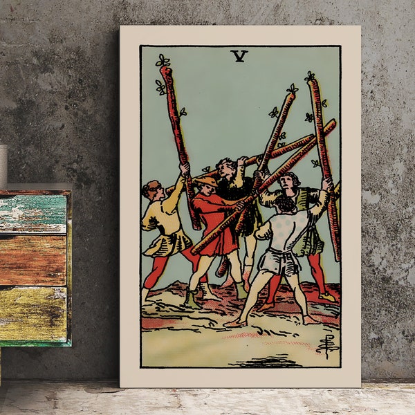 5 of Wands- Tarot Card Print - The Five of Wands Card Poster, No Frame