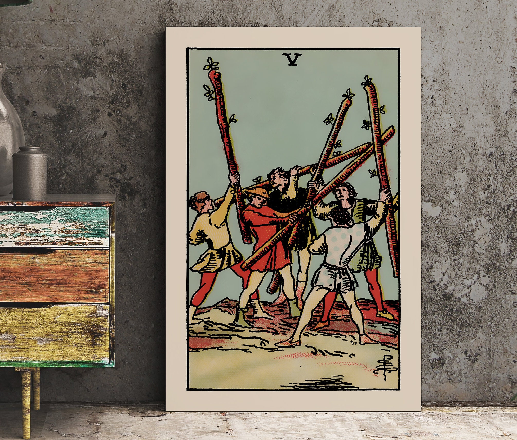 5 of Wands- Tarot Card Print - the Five of Wands Card Poster, No