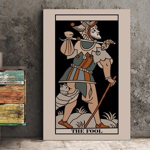 Impresión de la carta del Tarot de Marsella El Loco - Póster de ambiente neutro de la carta El Loco Tarot ecléctico, sin marco