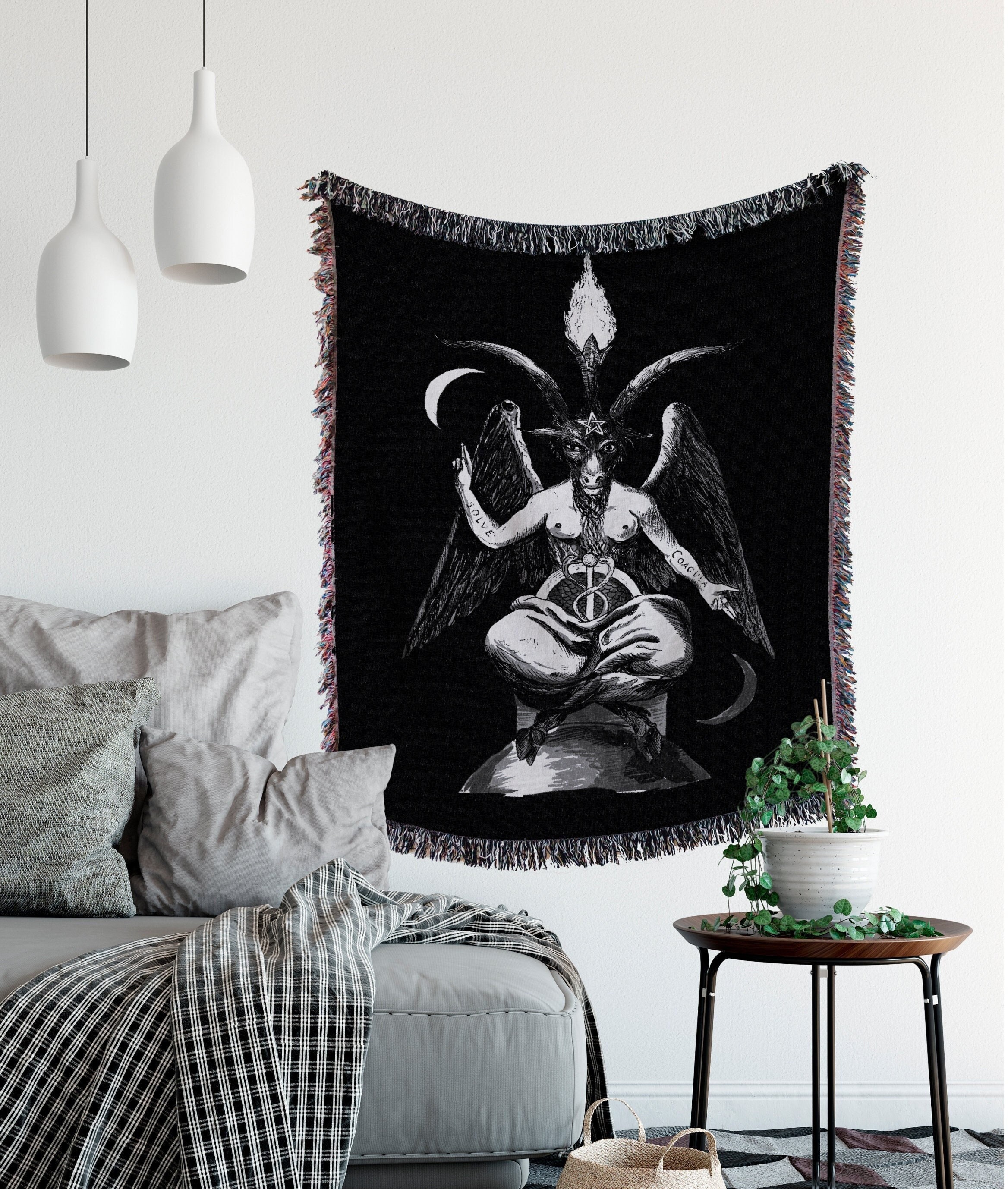 Baphomet Woven Throw Blanket - Satan Woven Black Eliphas Levi