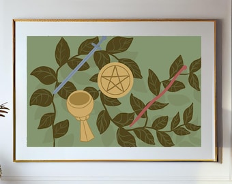 Tarot Elements Art Print - Leaves, Lovers Card Poster