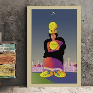 Four of Pentacles- Tarot Card Print from the Green Menagerie Tarot - The Four of Pentacles Card Poster, No Frame