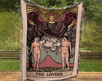 The Lovers Tarot Card Woven Blanket - Rider Waite Tapestry