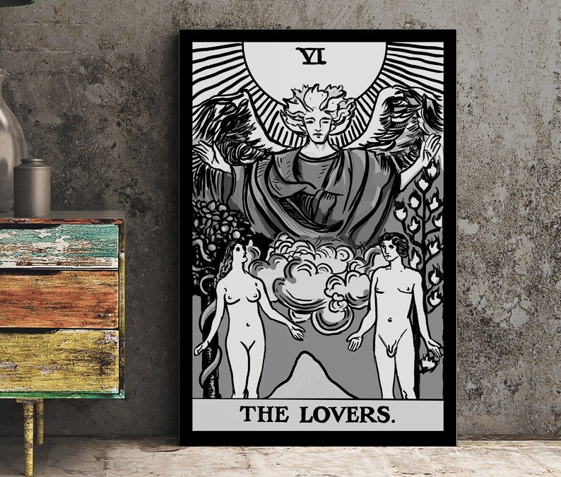 The Lovers Tarot Card Print Black and White the Lovers Etsy