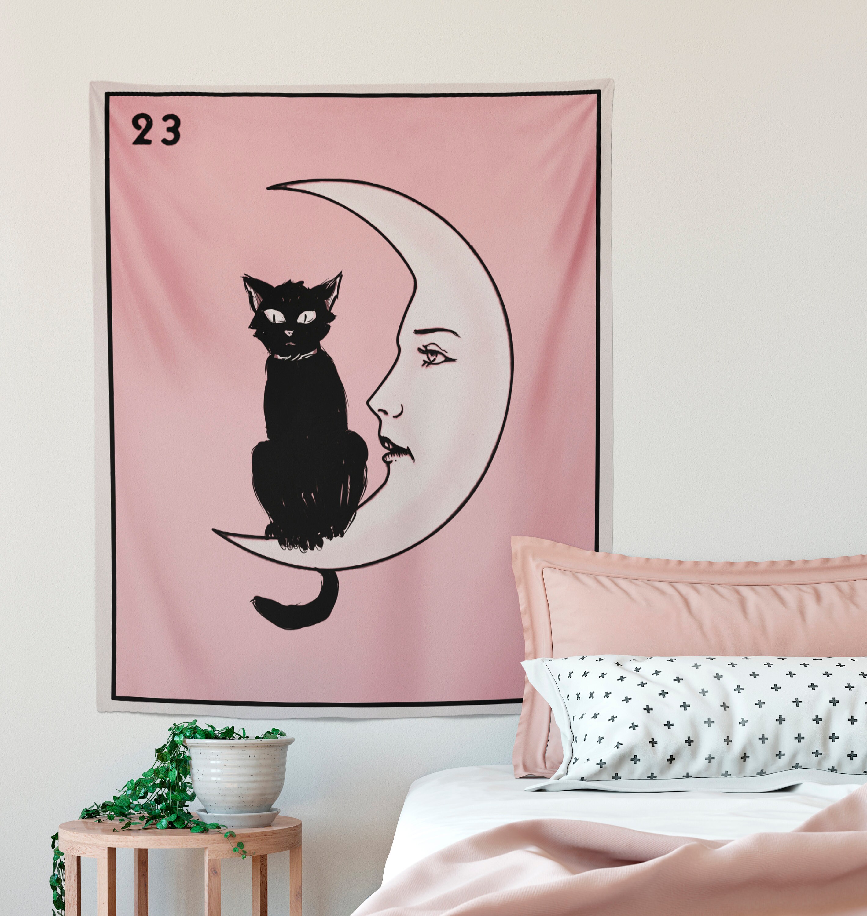 La Luna Cat Card Moon Pink Tapestry - Etsy