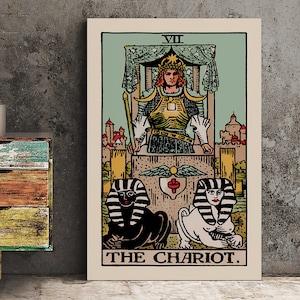 The Chariot-tarotkaartprint - The Chariot Blue Sky-kaartposter, geen lijst