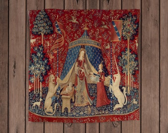 Lady with Unicorn Altar Cloth - 24 x 24 inches Medieval Unicorn Tarot Cloth (Printed)