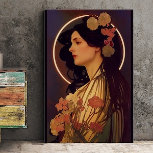 Persephone Greek Goddess Poster, Persephone Goddess Of Spring Print In The Style Of Mucha, No Frame