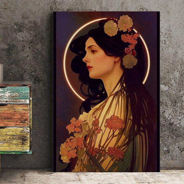 Persephone Greek Goddess Poster, Persephone Goddess Of Spring Print In The Style Of Mucha, No Frame