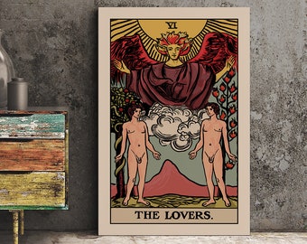Impresión de la carta del Tarot de los Enamorados - Dos hombres, sin marco