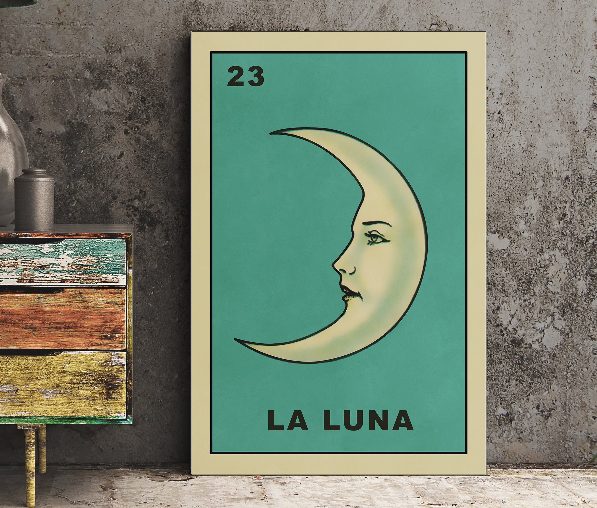 Full Moon Poster Art, Lunar Moon Print, Digital Download La Luna