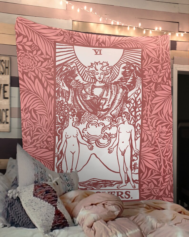The Lovers Tarot Card Tapestry Rider Waite The Lovers Pink