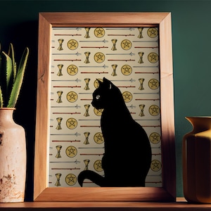 Cat with Tarot Elements Print - Cat Lover Print - The Tarot Lovers Poster, No Frame