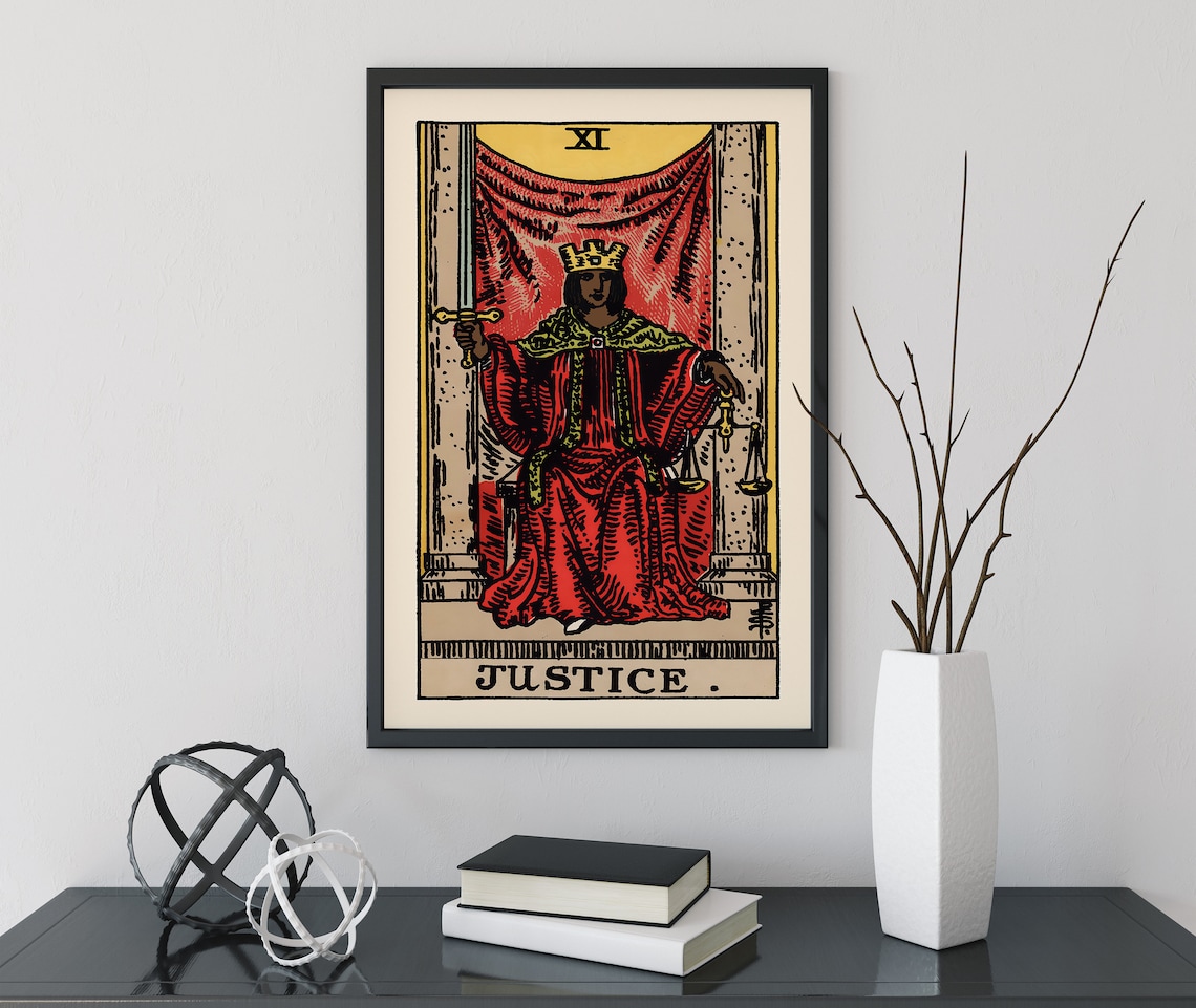 Justice Tarot Card Print Tarot Card the Justice Black | Etsy