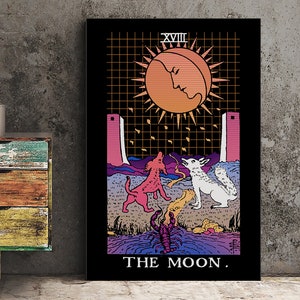 The Moon Vaporwave - Tarot Card Print - The Moon Poster, No Frame