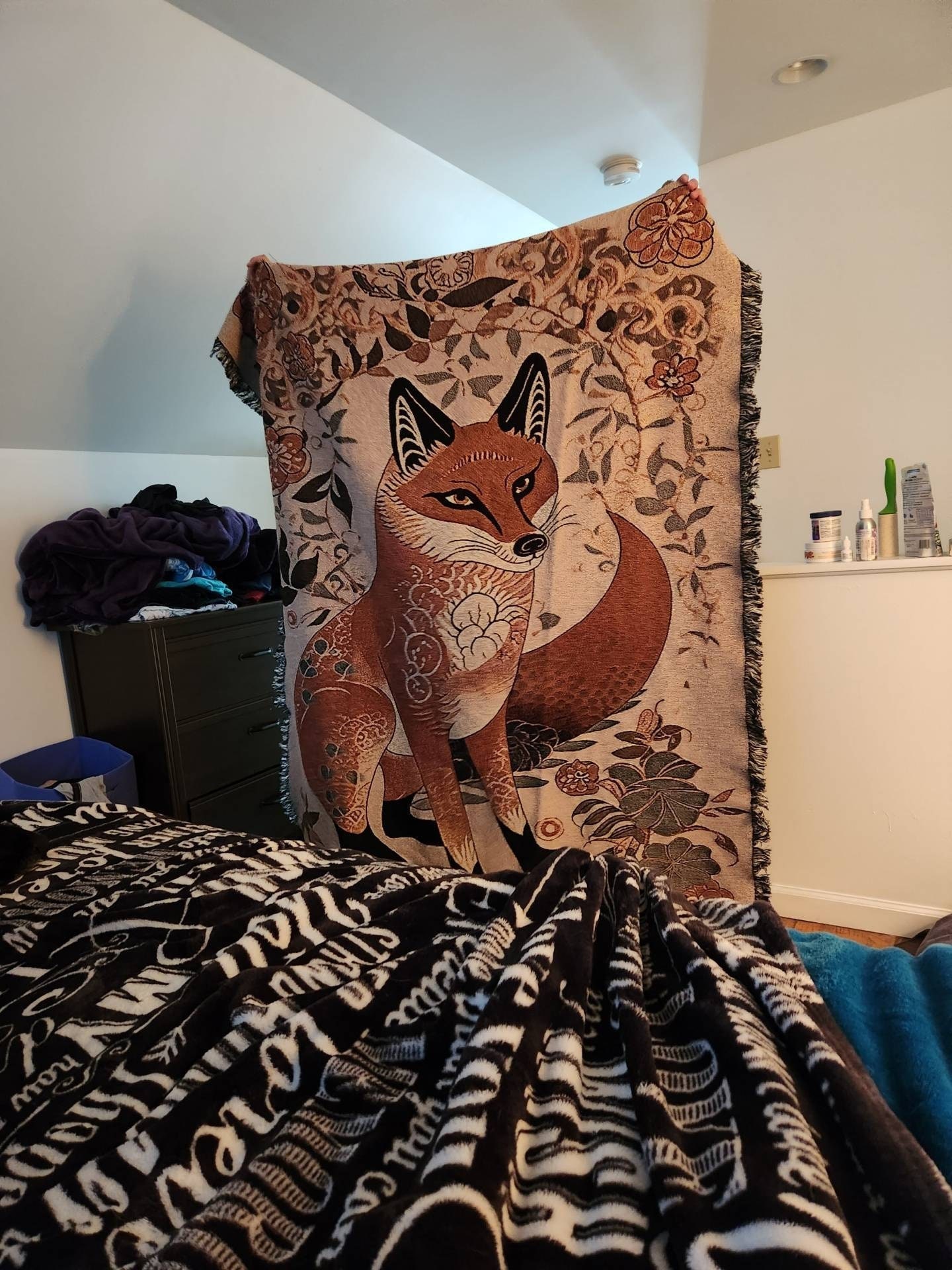 Fox Folk Art Woven Throw Blanket Etsy