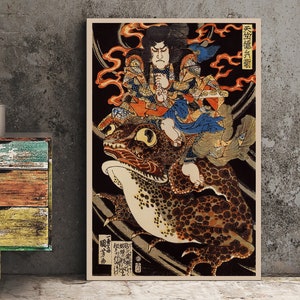 Tenjiku Tokubei 1850 &quot;Toad Of Fire&quot; Utagawa Kuniyoshi Poster Toad Sage Japanese Print (No Frame)