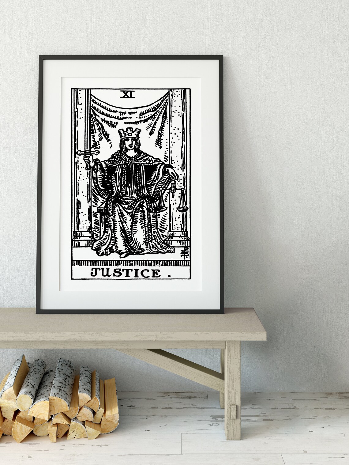 Justice Tarot Card Print Tarot Card The Justice Black and | Etsy