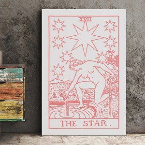 A Estrela - Impressão de Carta de Tarô - Pôster A Estrela Rosa e Branco, Sem Moldura