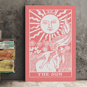 The Sun- Tarot Card Print - The Sun Card Pink and White Poster, No Frame