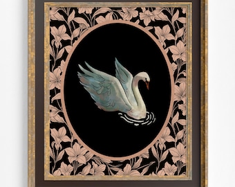 Odbitka z łabędziem, ilustracja z łabędziem w stylu vintage