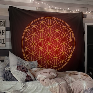 Red Glowing Flower of Life Tapestry