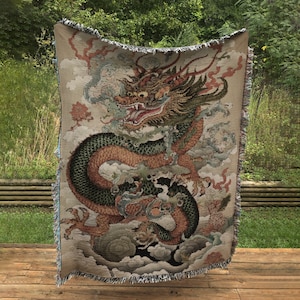 Woven Cotton Blanket - Japanese Dragon