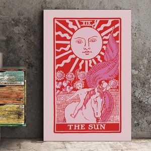 The Sun- Tarot Card Print - The Sun Card Pink and Red Poster, No Frame