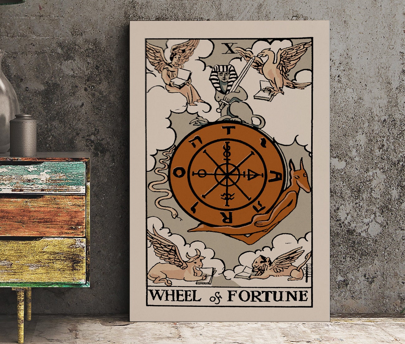 運命の輪 - タロットカードプリント - タロットカード 運命の輪 ニュートラルな雰囲気のカード カラーブロックポスター エクレクティックタロット、フレームなし  - Etsy 日本