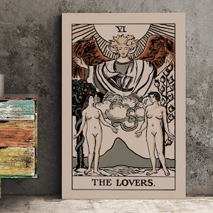 Los amantes - Impresión de cartas del tarot - Dos mujeres amantes - Póster de cartas de vibra neutra - Tarot ecléctico, sin marco