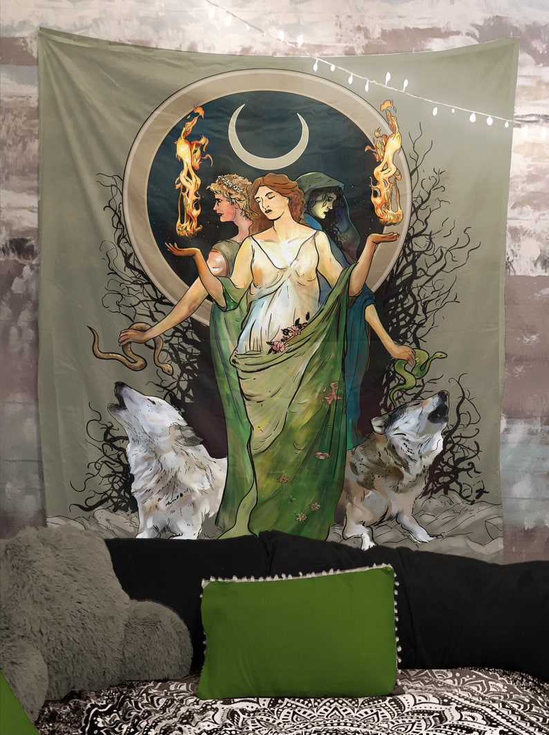 Moon Goddess Hecate Tapestry Painted Wiccan Tapestry Etsy