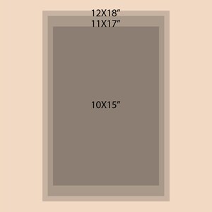May include: A brown picture frame with multiple layers. The frame is 10x15 inches, 11x17 inches, 12x18 inches, and 20x30 inches.