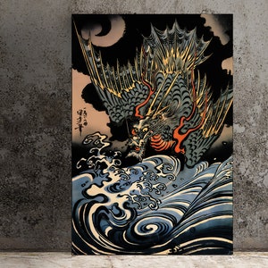 Dragón Impreso Japonés - Cartel del Dragón Japonés (sin marco)
