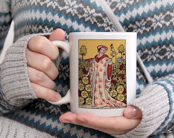The 9 of Pentacles Tarot Card Coffee Mug, Rider Waite Smith Design