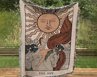 The Sun Tarot Card Woven Blanket - Rider Waite Cotton Throw