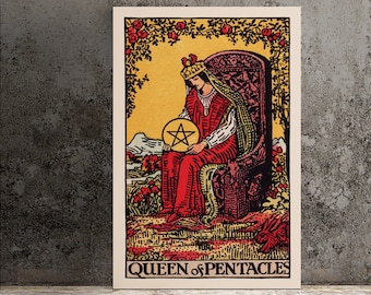 Queen of Pentacles Tarot Card Print – Vintage Style Poster
