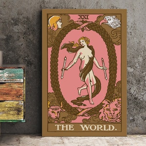 The World - Tarot Card Print - The World Card Neapolitan Goth punk Pop Art Poster, No Frame