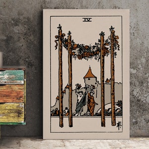 Quatre de baguettes - Impression de cartes de tarot - Affiche d’ambiance naturelle de la carte 4 de baguettes, sans cadre