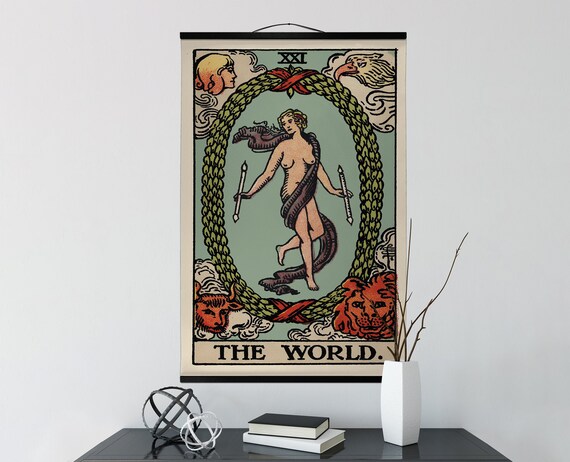 The World Tarot Card Canvas Wall Hanging The World Card Tapestry Print