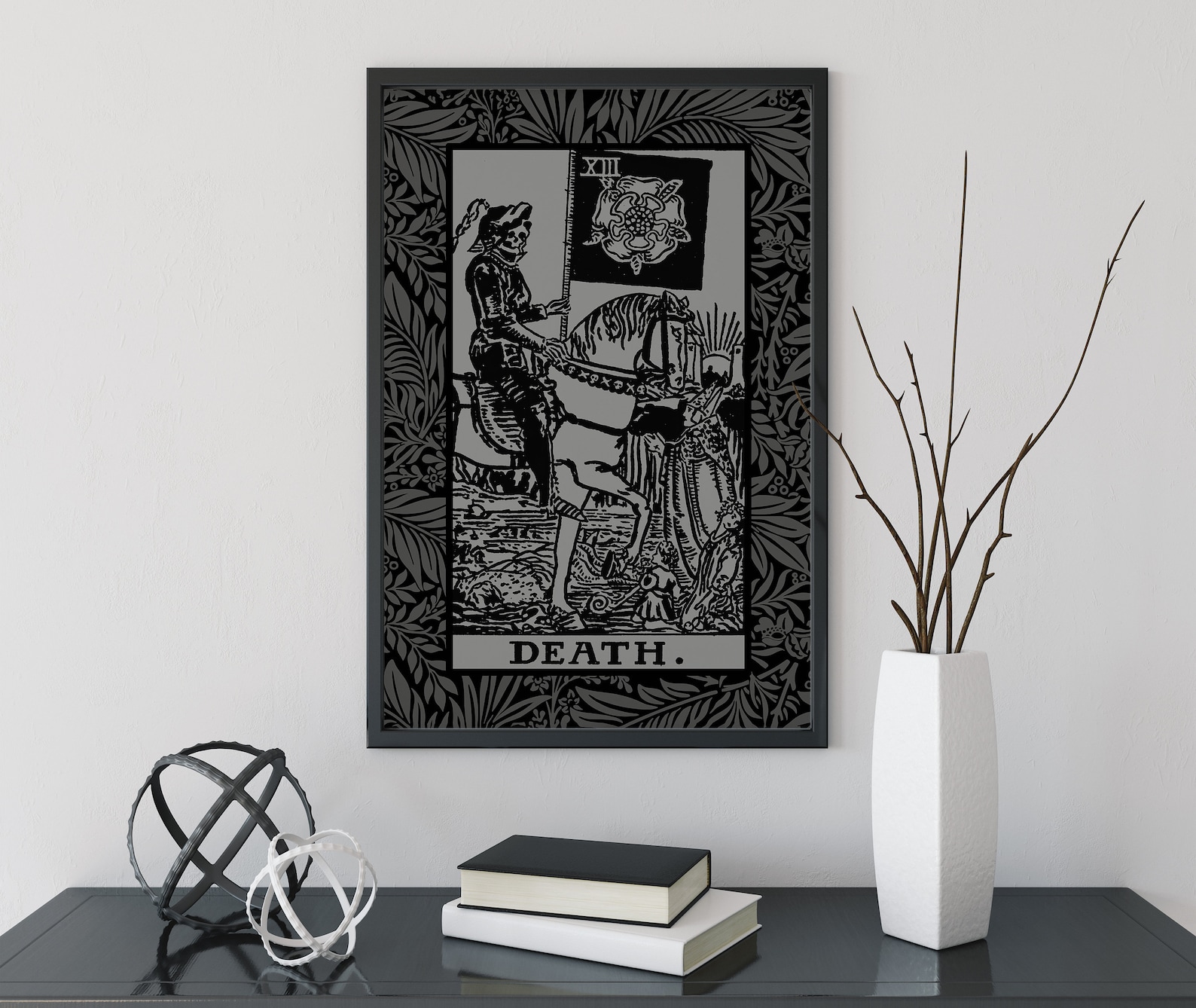 Death Tarot Card Gray and Black Print The Death Card Grey Etsy