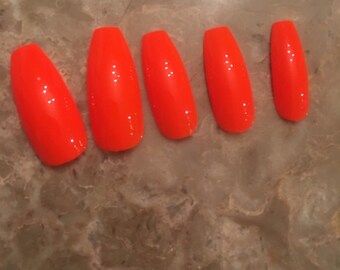 wallpapers Long Orange Square Acrylic Nails long orange nails etsy