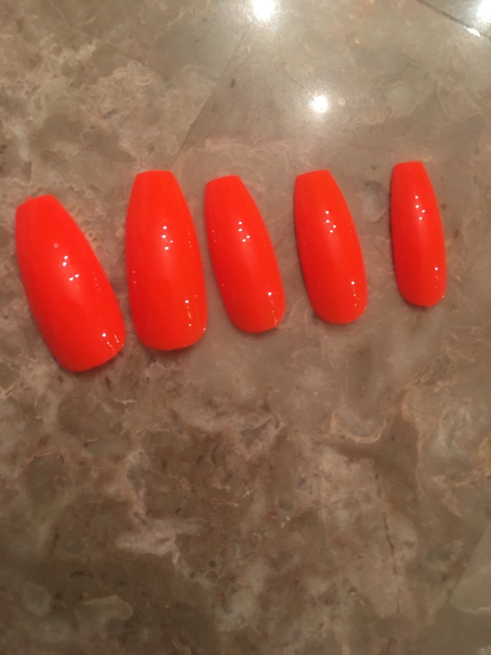 Neon Pumpkin Orange Long Coffin False Nails Etsy