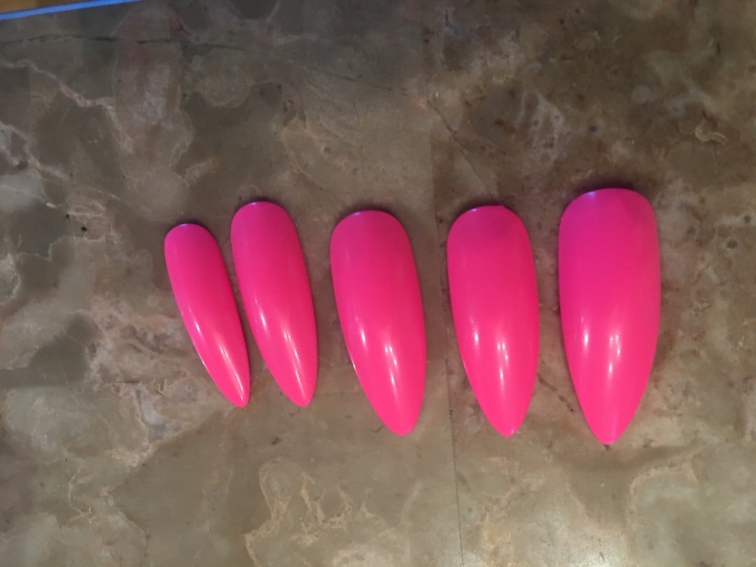 Neon Light Pink False Stiletto Nails - Etsy