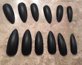 Black matte long Stiletto ballerina coffin Nails fake nails