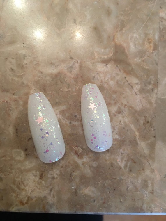 Aurora Star Sparkle Long Coffin False Nails press on nails. | Etsy