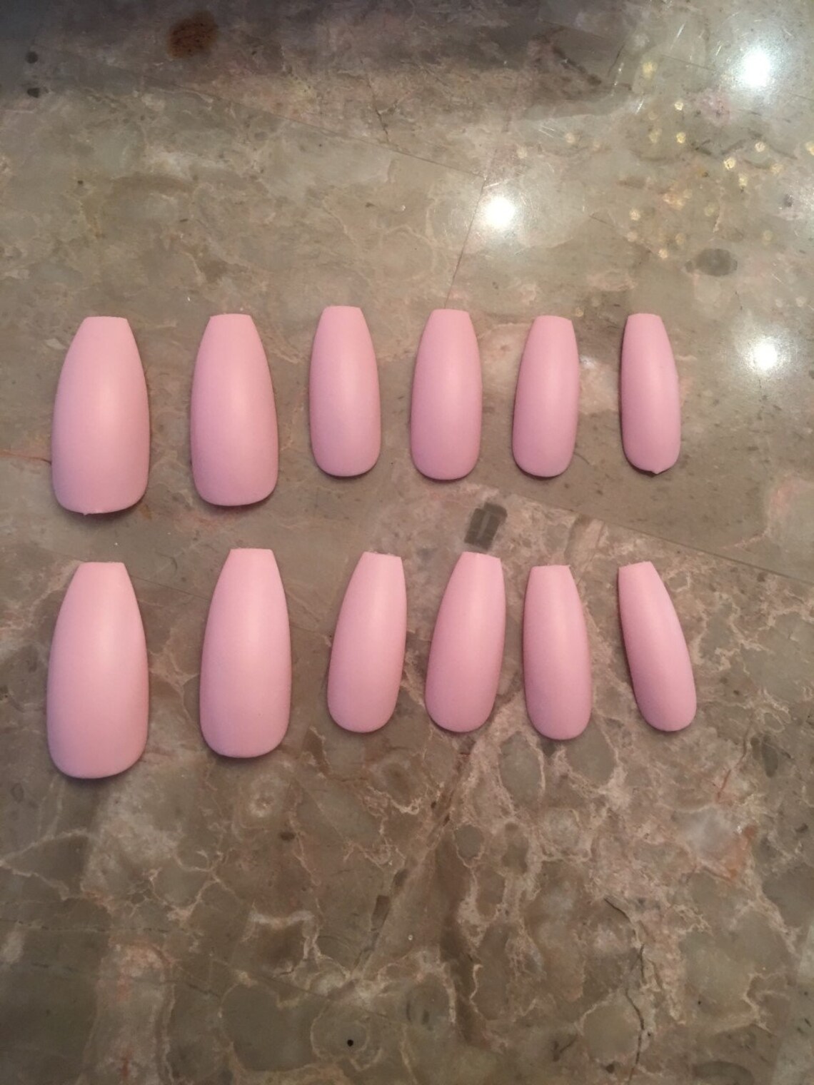 Light Pink Matte Long False Coffin Nails Press on Nails Fake Etsy