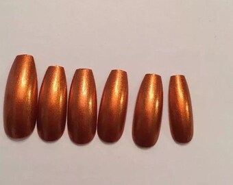 Orange Metallic Long Coffin ballerina stilettos Nails