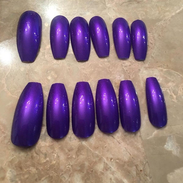 Pretty Royal Purple Long Coffin ballerina stilettos Nails
